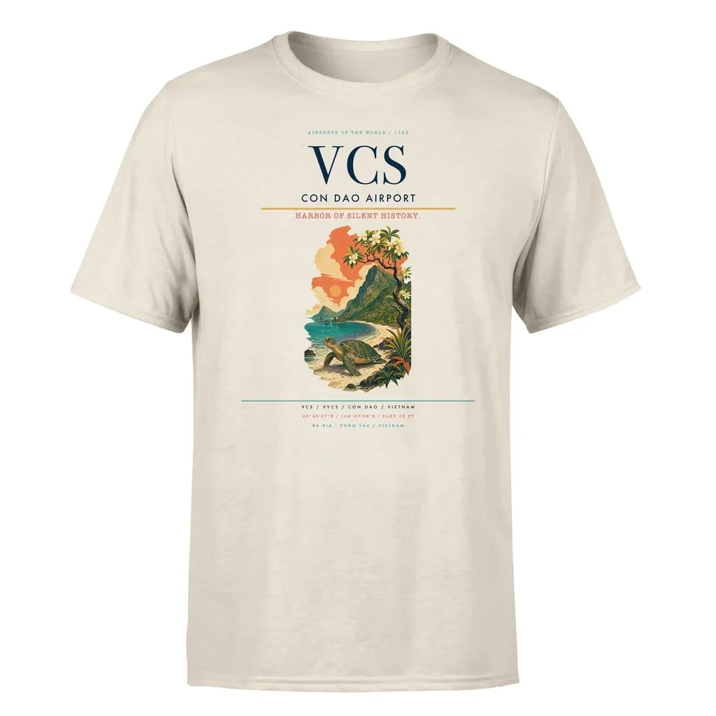 Con Dao Airport (VCS) T-Shirt single-side front print in Beige | con-dao-airport-vcs-double-side-t-shirt