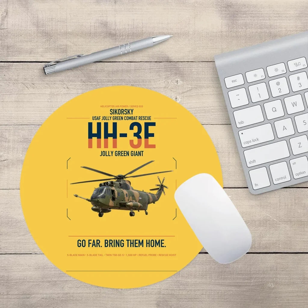 Sikorsky HH-3E Jolly Green Giant design on yellow round mouse pad
