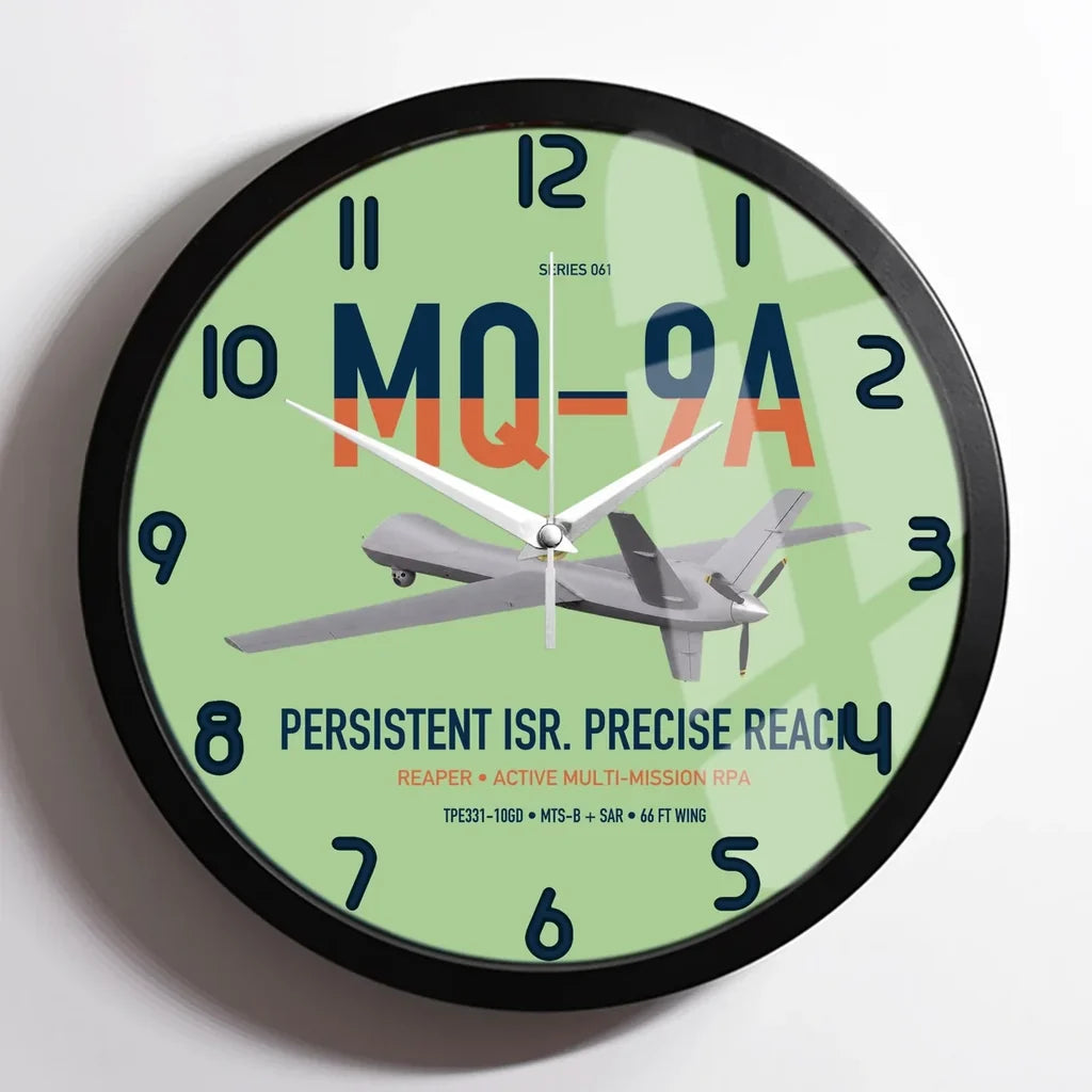 MQ-9A Reaper design on light green framed wall clock