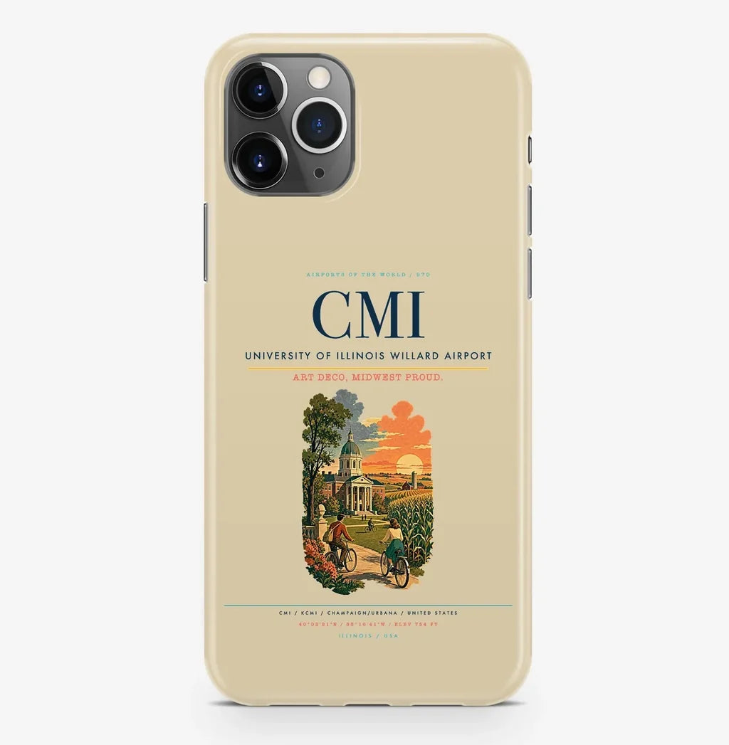 Champaign/Urbana Airport (CMI) design on beige iPhone 16 Pro MagSafe case