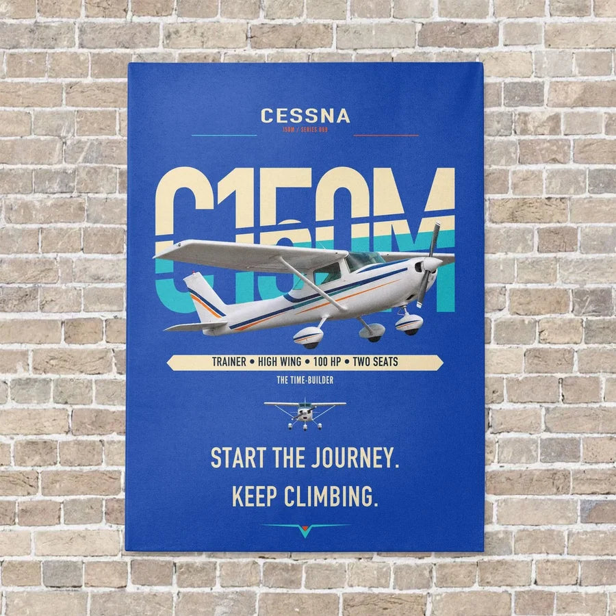 Cessna 150M vertical canvas print - no frame - blue background