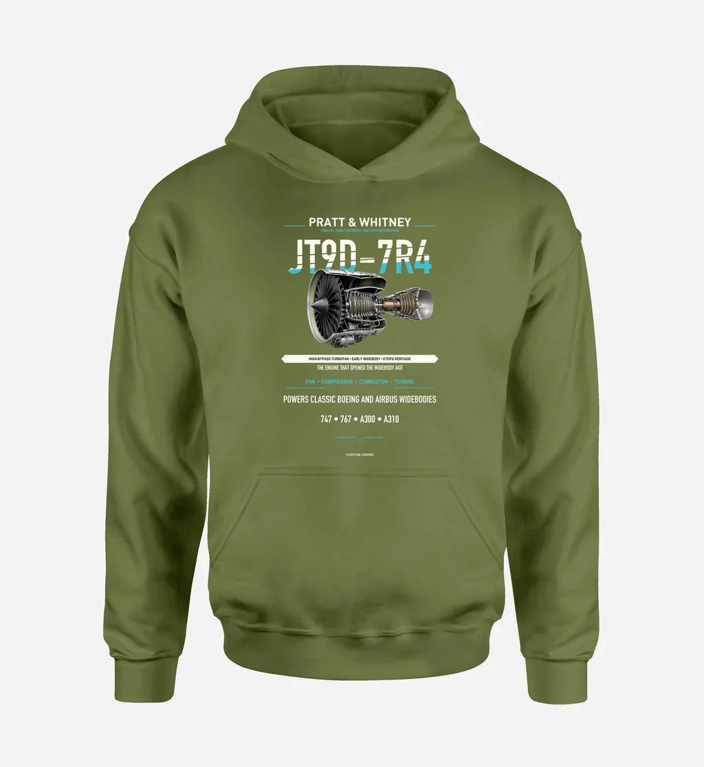 JT9D-7R4 design on green army hoodie single side