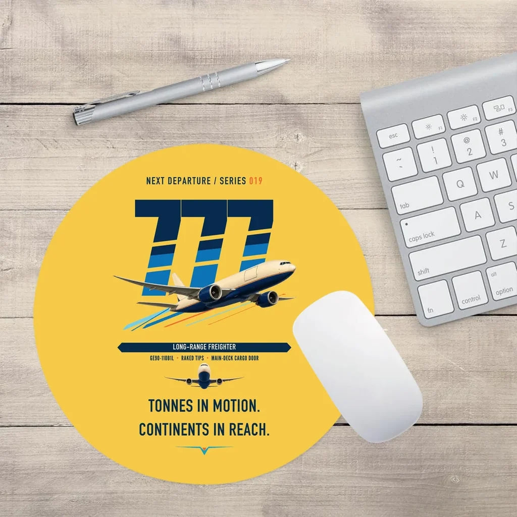 Boeing 777F design on yellow round mouse pad