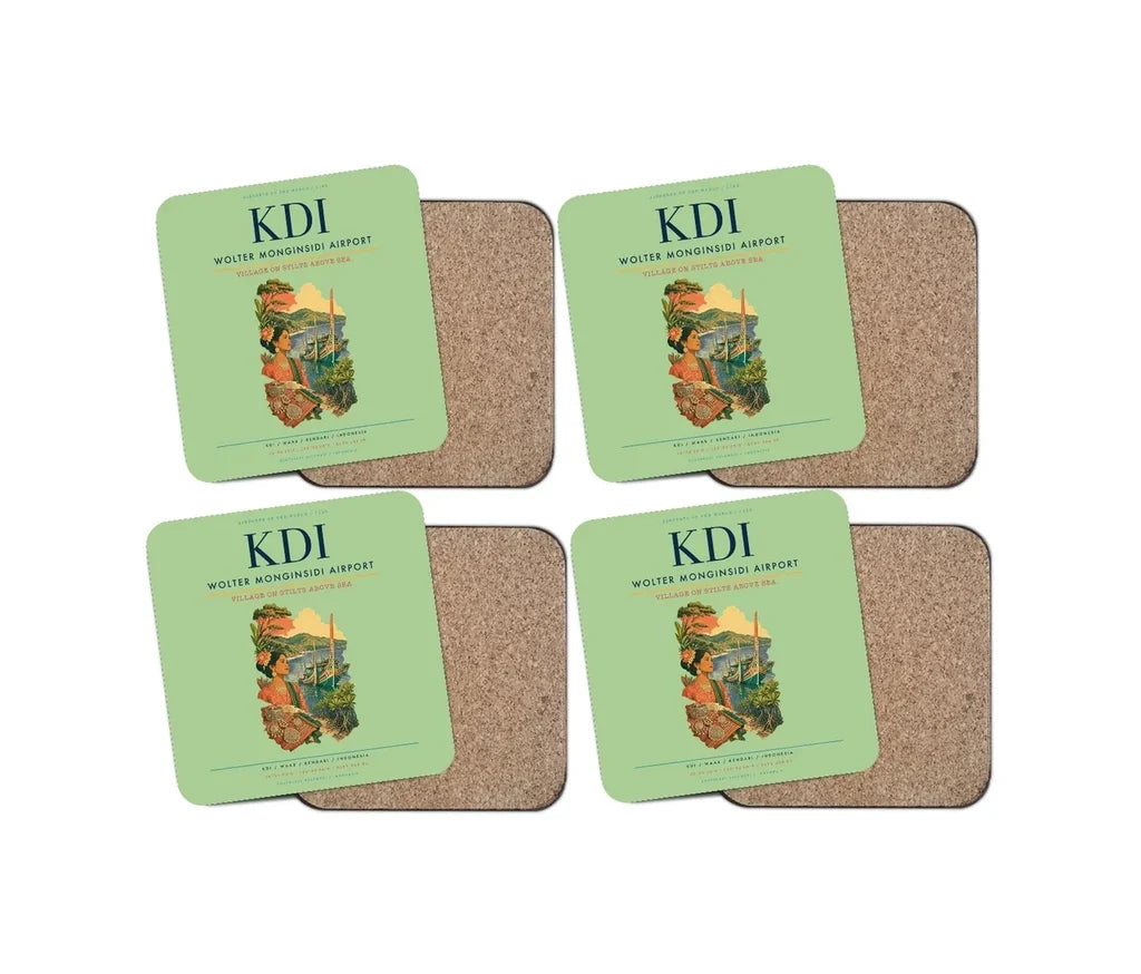 Wolter Monginsidi Airport (KDI) design on light green 4 pieces set coaster