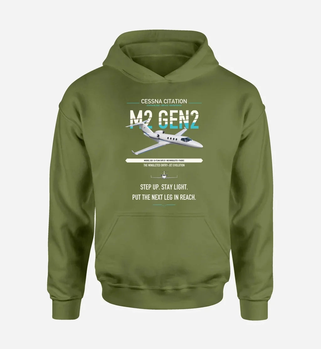 Cessna Citation M2 Gen2 design on green army double-side hoodie, single-side print