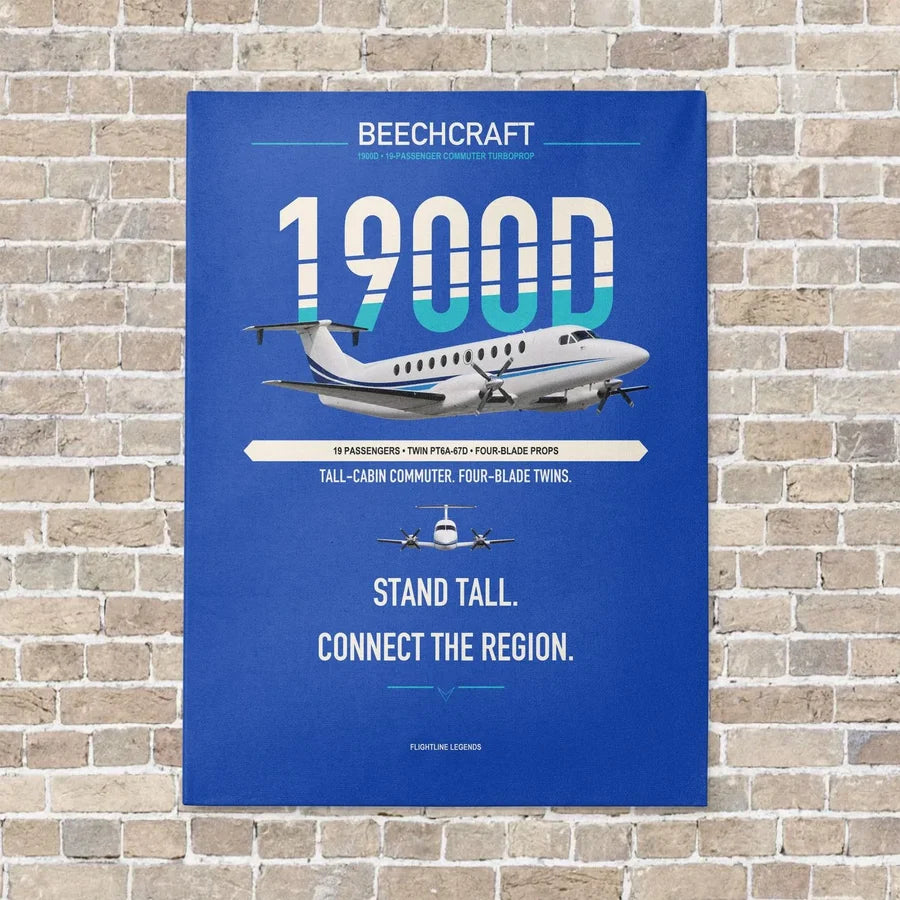 Beechcraft 1900D vertical canvas print - no frame - blue background