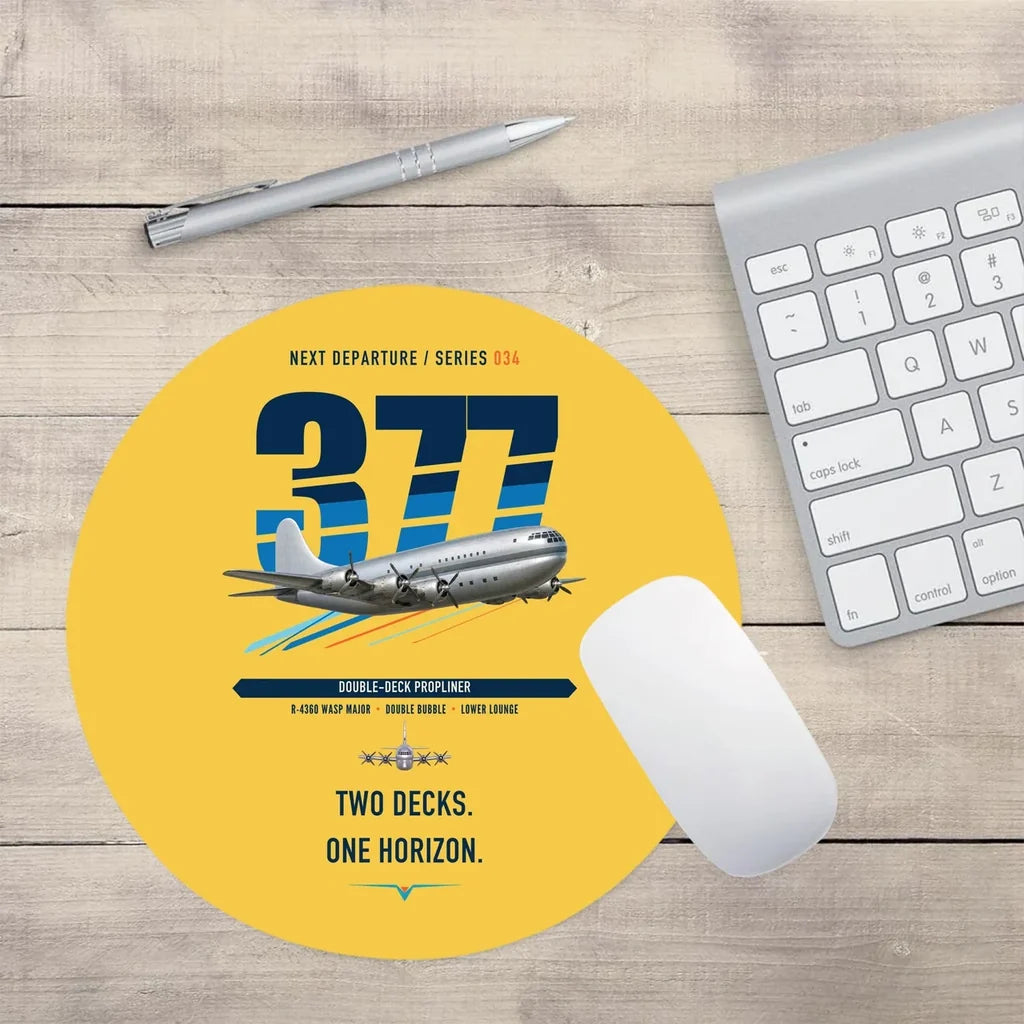 Boeing 377 Stratocruiser design on yellow round mouse pad