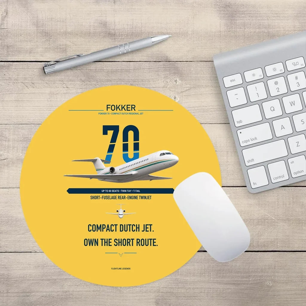 Fokker 70 design on yellow round mouse pad
