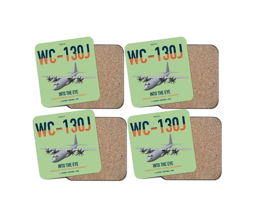 WC-130J Hurricane Hunter design on light green 4 pieces set coaster
