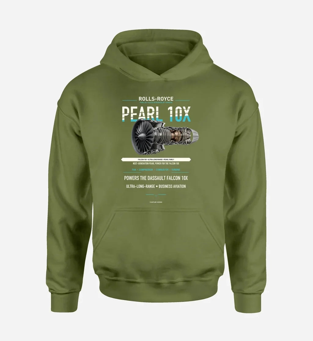 PEARL 10X design on green army hoodie single side