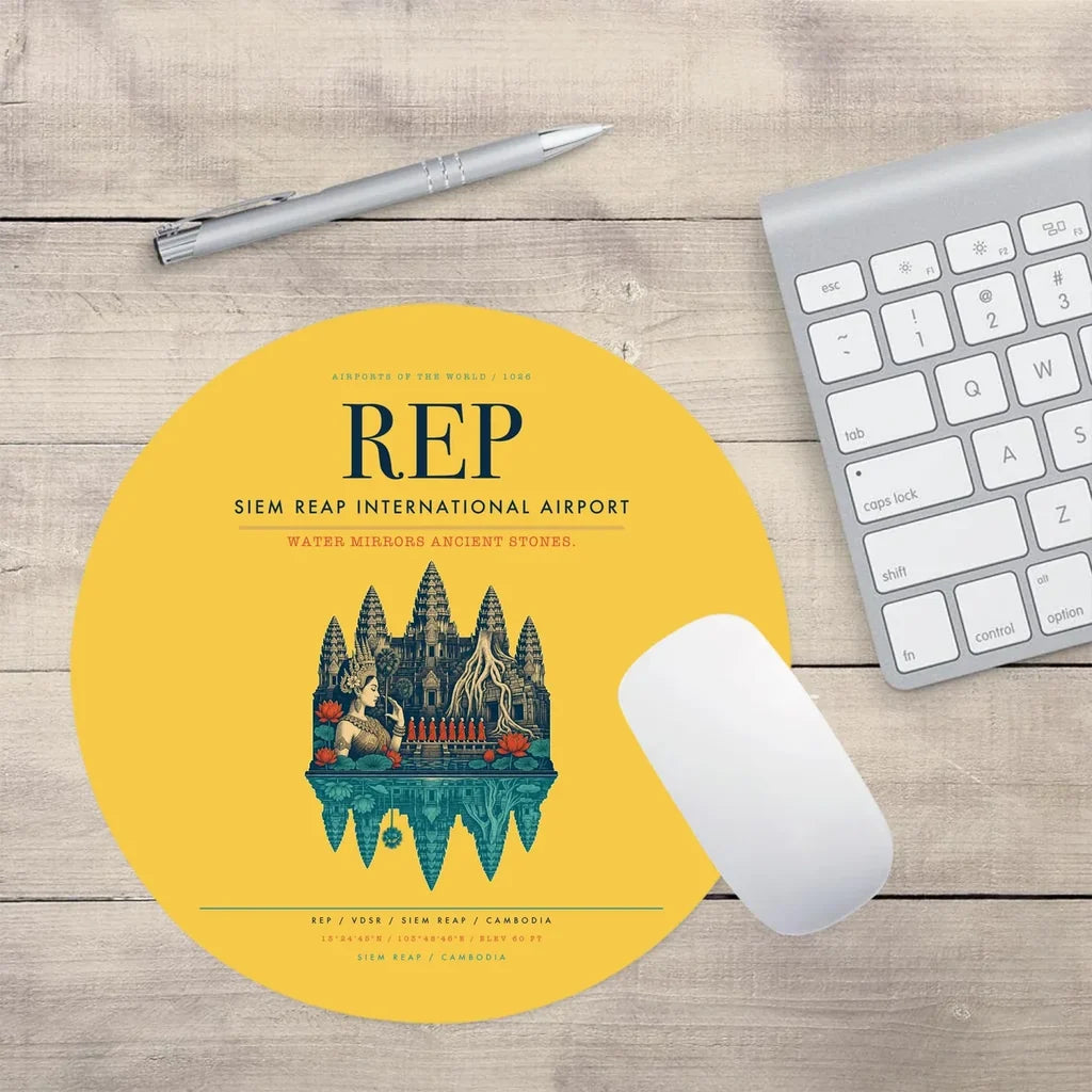 Siem Reap International Airport (REP) design on yellow round mouse pad