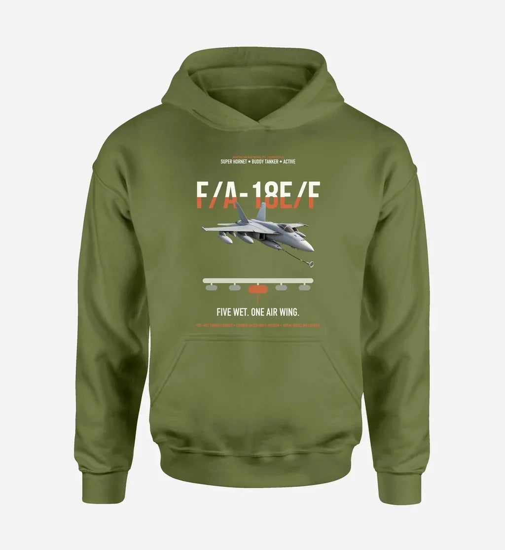 F A-18E F Buddy Tanker design on green army double-side hoodie, single-side print