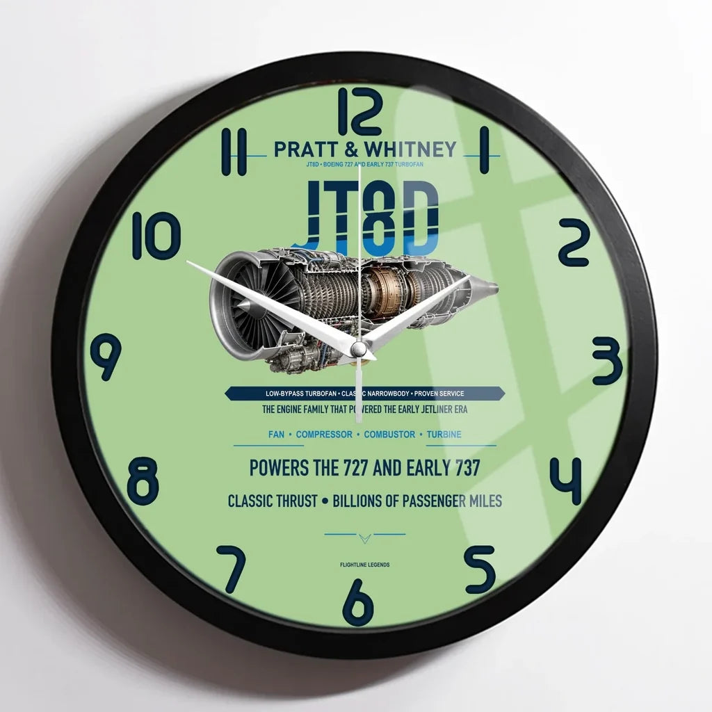 JT8D design on light green framed wall clock