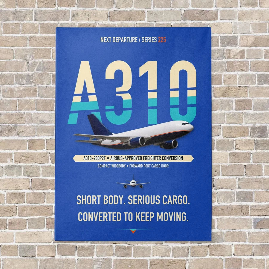 Airbus A310-200P2F vertical canvas print - no frame - blue background