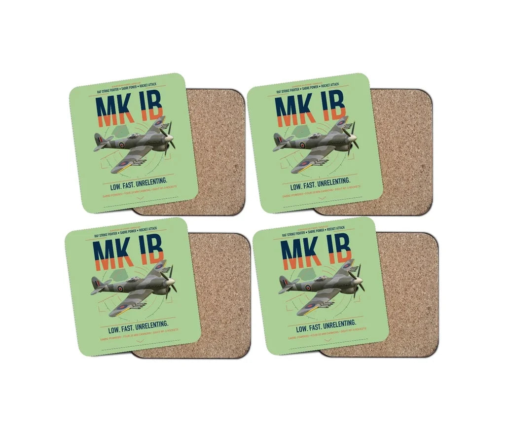 Hawker Typhoon Mk IB design on light green 4 pieces set coaster