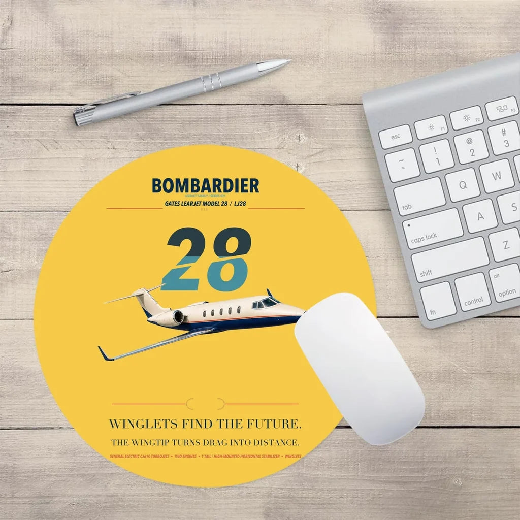 Bombardier Learjet 28 design on yellow round mouse pad