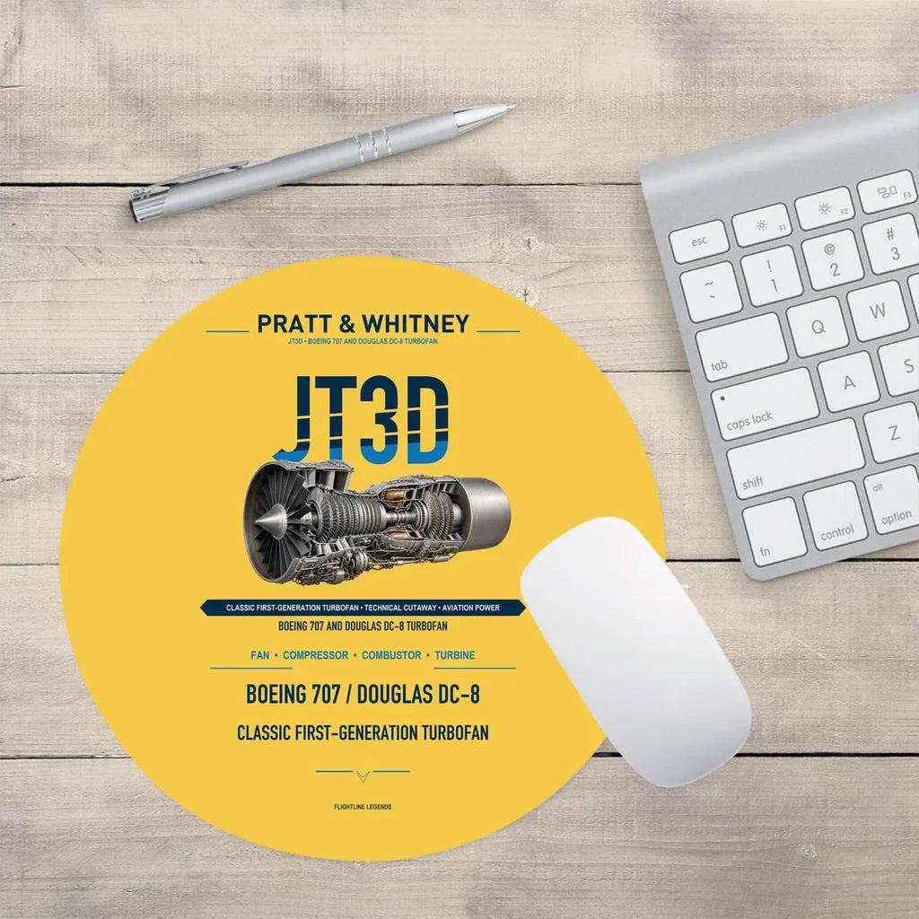 JT3D design on yellow round mouse pad