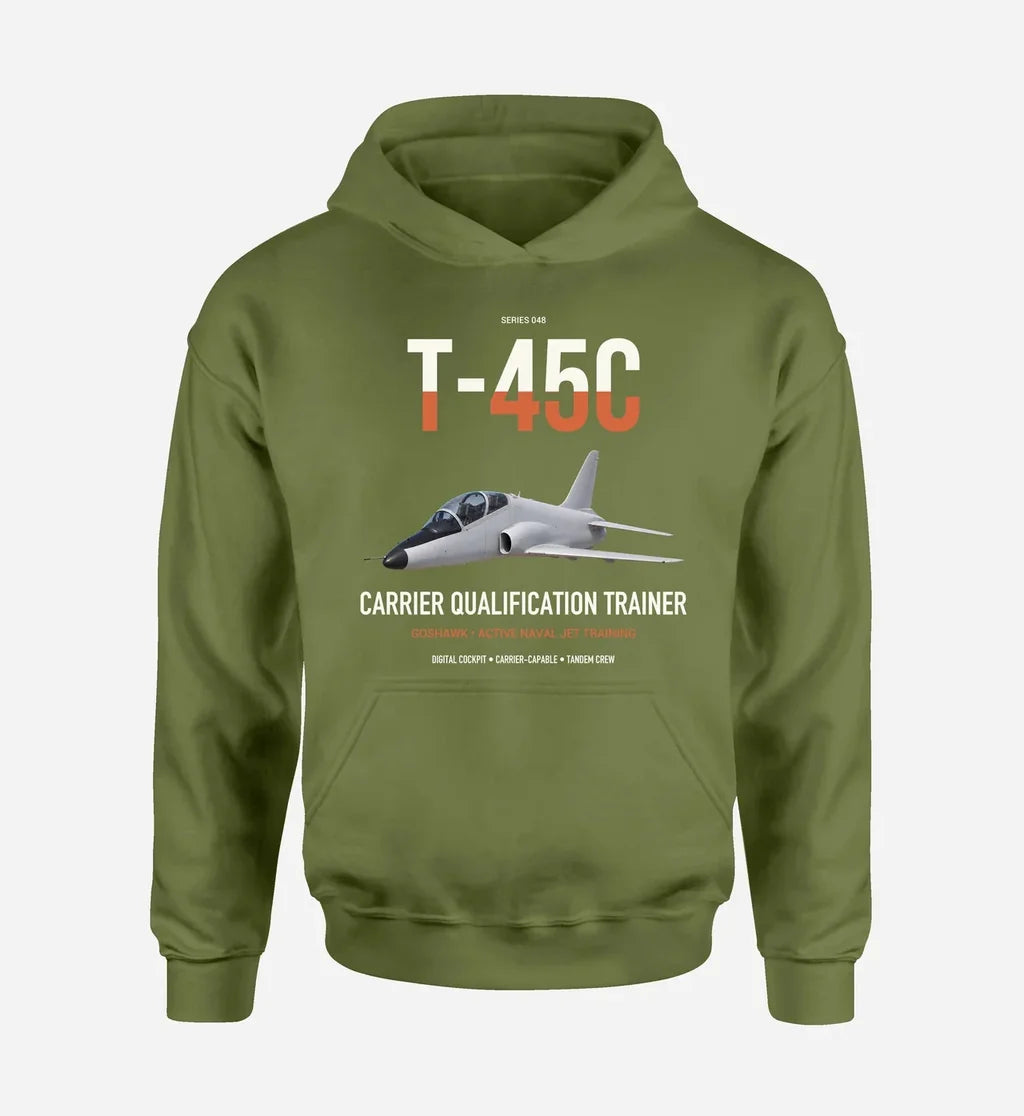 T-45C Goshawk design on green army double-side hoodie, single-side print