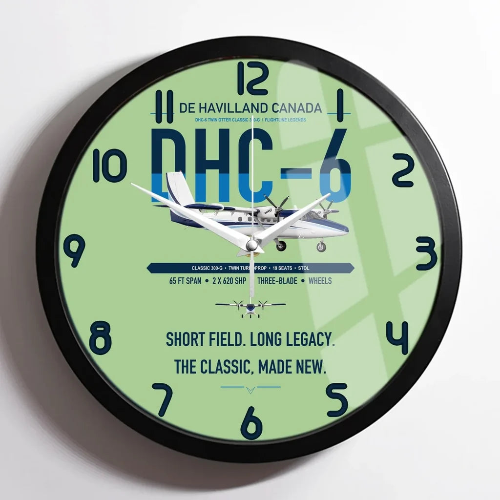 DHC-6 Twin Otter Classic 300-G design on light green framed wall clock