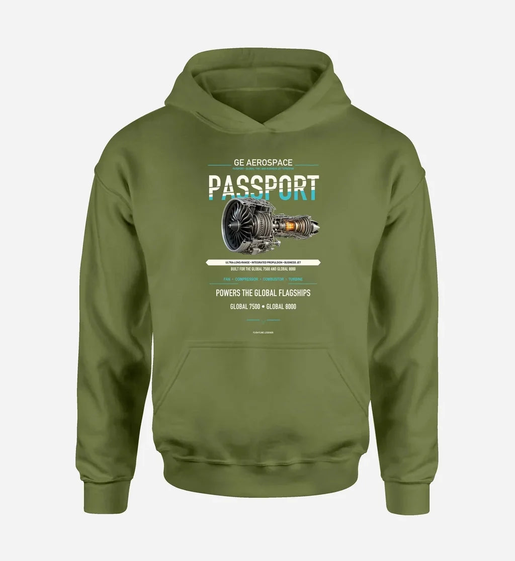 PASSPORT design on green army hoodie single side