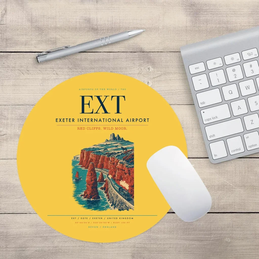 Exeter International Airport (EXT) design on yellow round mouse pad