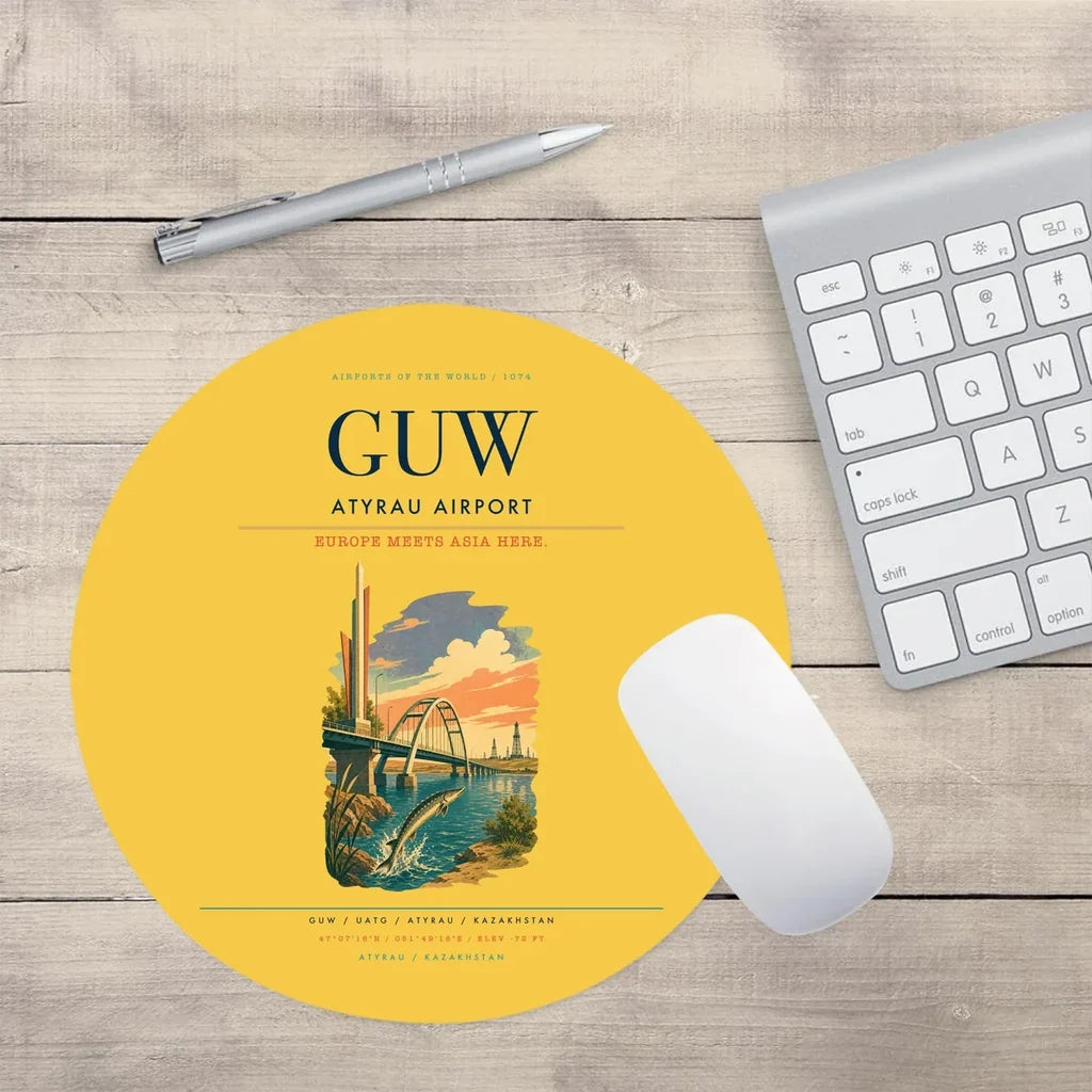 Atyrau Airport (GUW) design on yellow round mouse pad