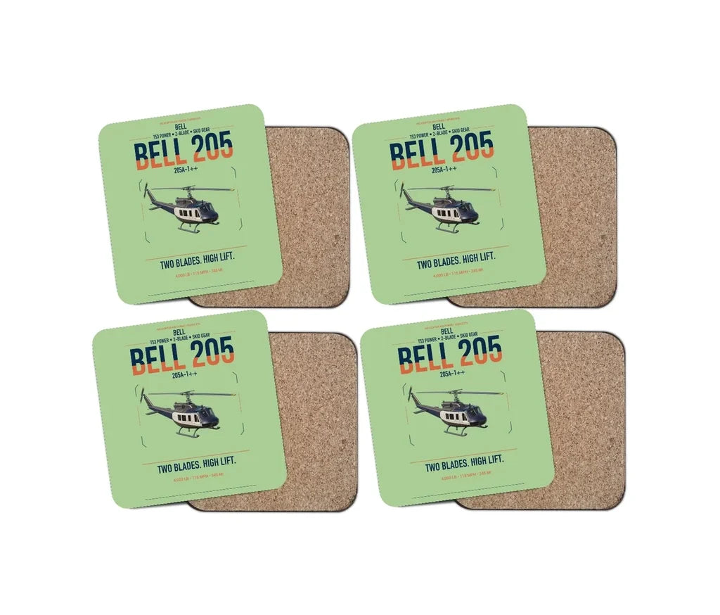 Bell 205A-1++ design on light green 4 pieces set coaster