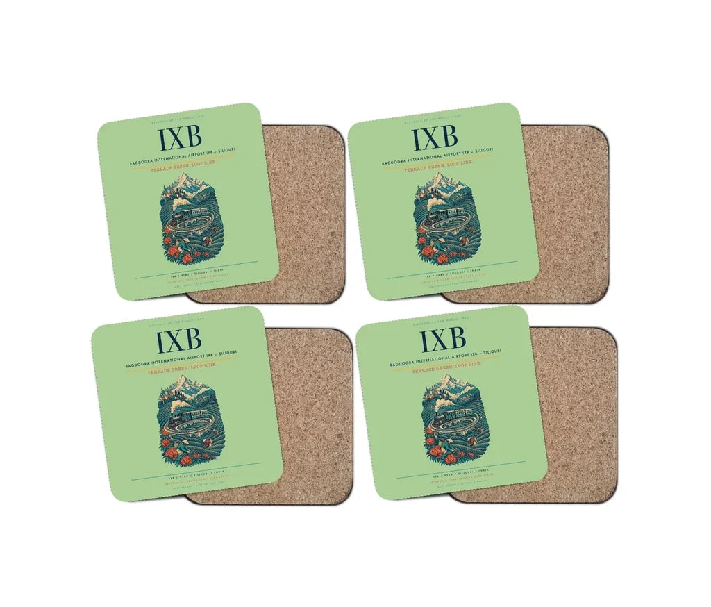 Bagdogra International Airport (IXB) design on light green 4 pieces set coaster