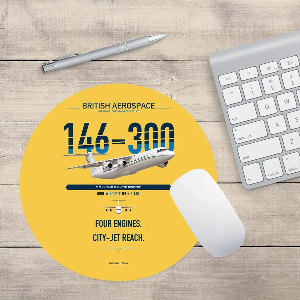 BAe 146-300 design on yellow round mouse pad