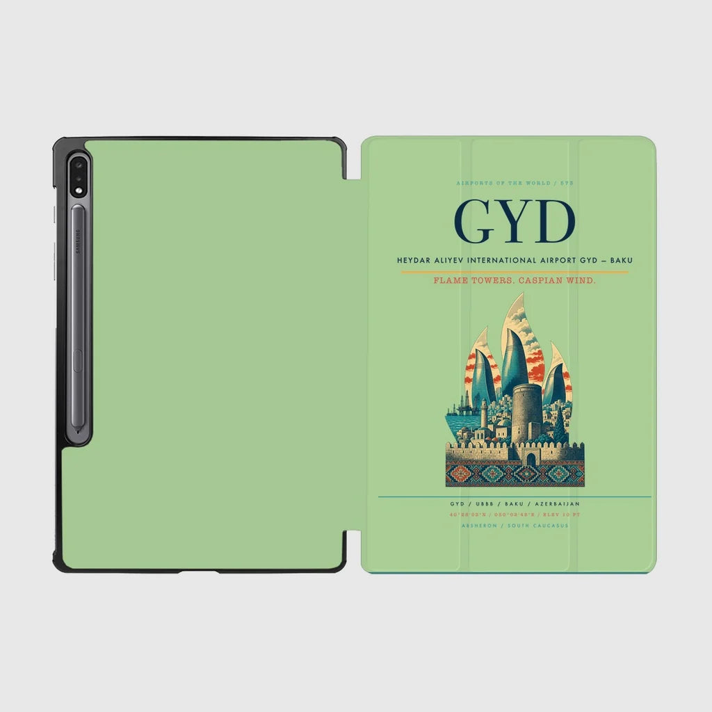 Heydar Aliyev International Airport (GYD) design on light green samsung tablet tablet case