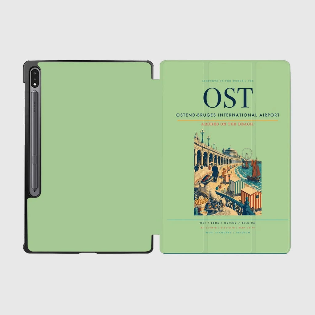Ostend-Bruges International Airport (OST) design on light green samsung tablet tablet case