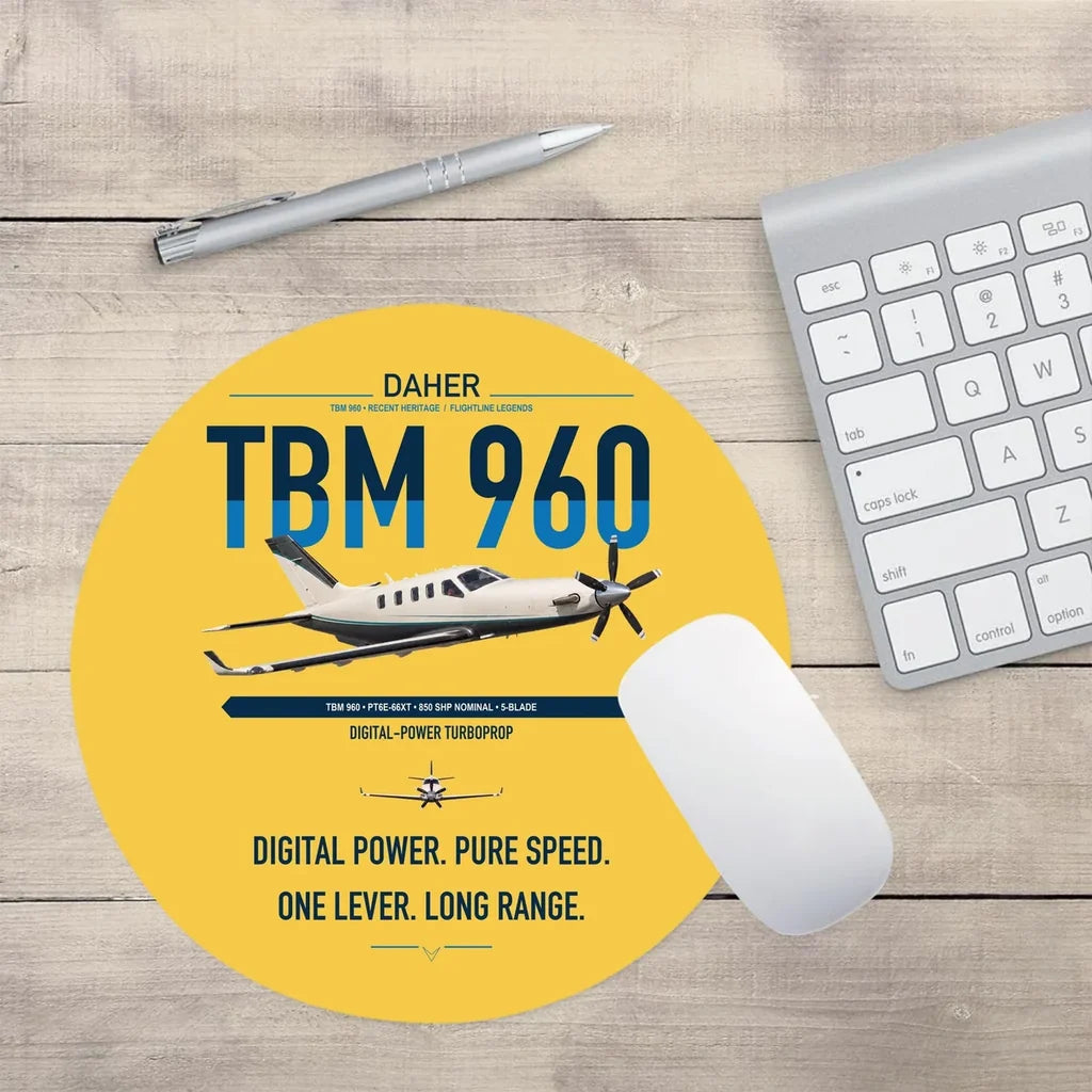 Daher TBM 960 design on yellow round mouse pad
