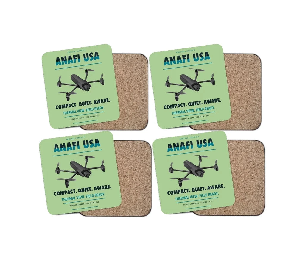 Parrot ANAFI USA design on light green 4 pieces set coaster