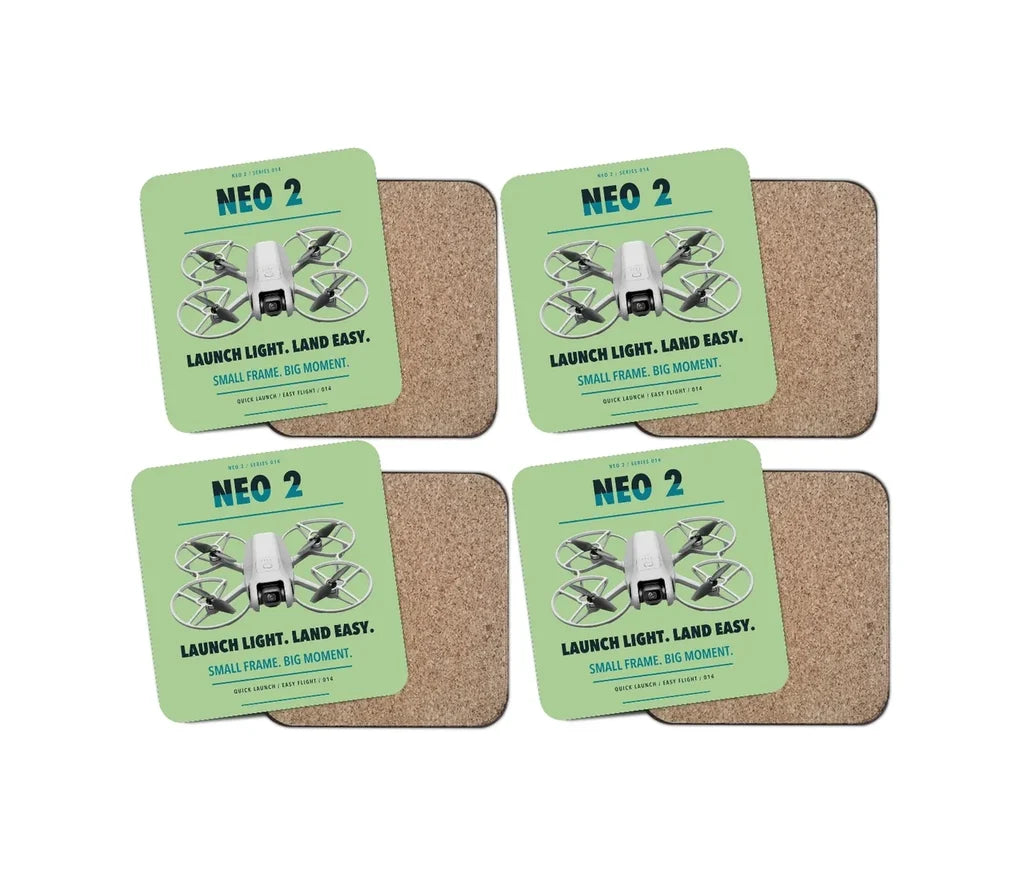 DJI Neo 2 design on light green 4 pieces set coaster