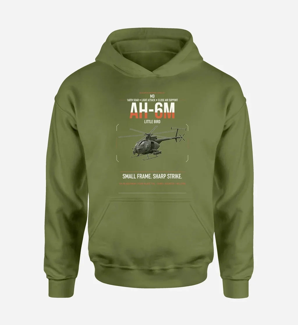 MD AH-6M Little Bird design on green army double-side hoodie, single-side print