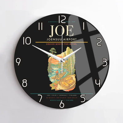 Joensuu Airport (JOE) design on black no frame wall clock