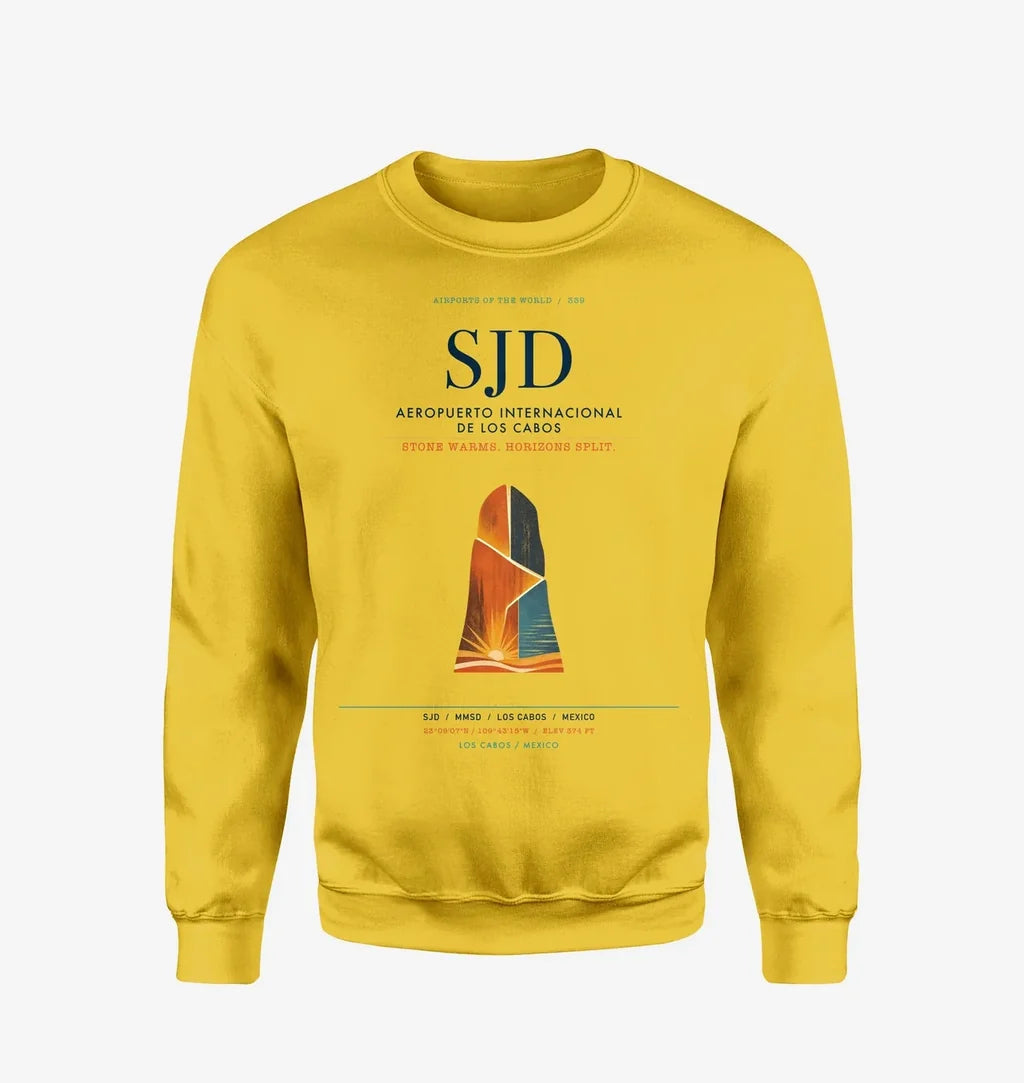 Aeropuerto Internacional de Los Cabos (SJD) design on yellow sweatshirt