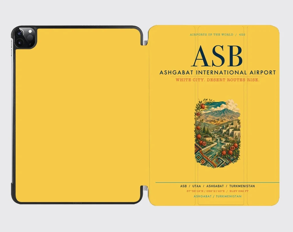 Ashgabat International Airport (ASB) design on yellow ipad tablet case