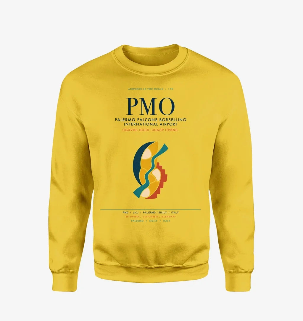 Palermo Falcone Borsellino International Airport (PMO) design on yellow sweatshirt