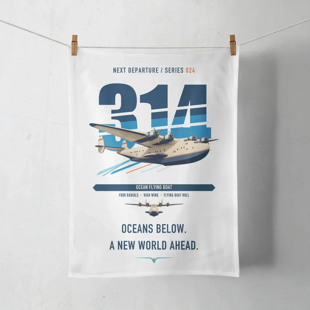 Boeing 314 Clipper design on white towel