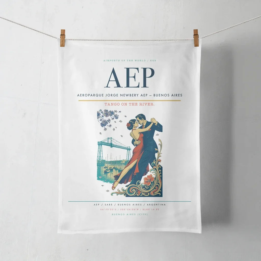 Aeroparque Jorge Newbery (AEP) design on white towel