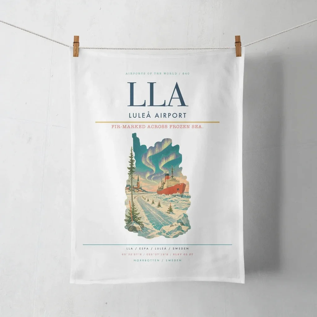 Luleå Airport (LLA) design on white towel