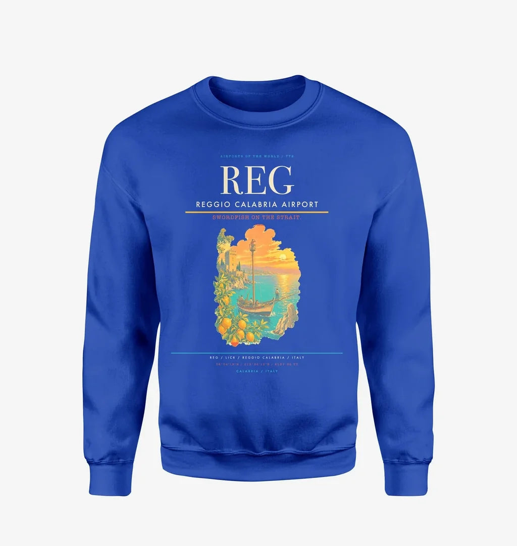 Reggio Calabria Airport (REG) design on blue sweatshirt