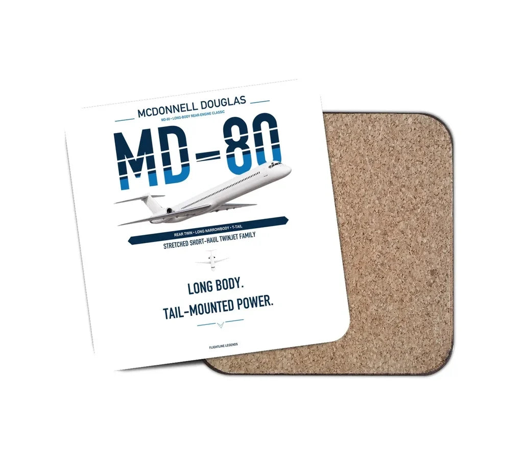 McDonnell Douglas MD-80 design on white 1 piece coaster