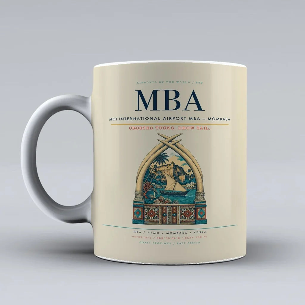 International Airport MBA — Mombasa Mug design on beige moi