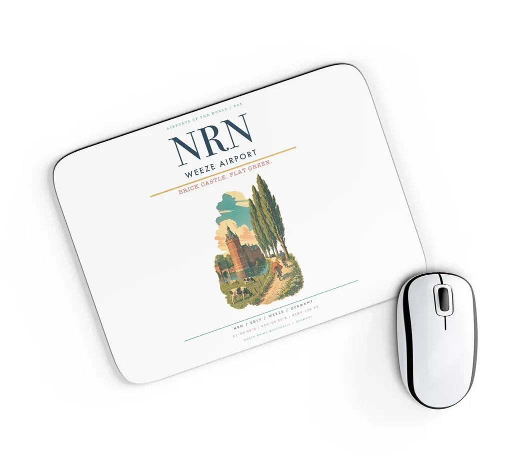 Weeze Airport (NRN) design on white rectangle mouse pad