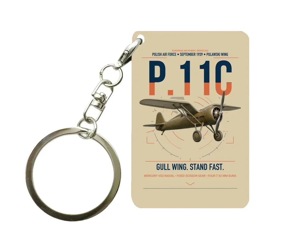 PZL P.11c design on beige designed key chain, double-side print