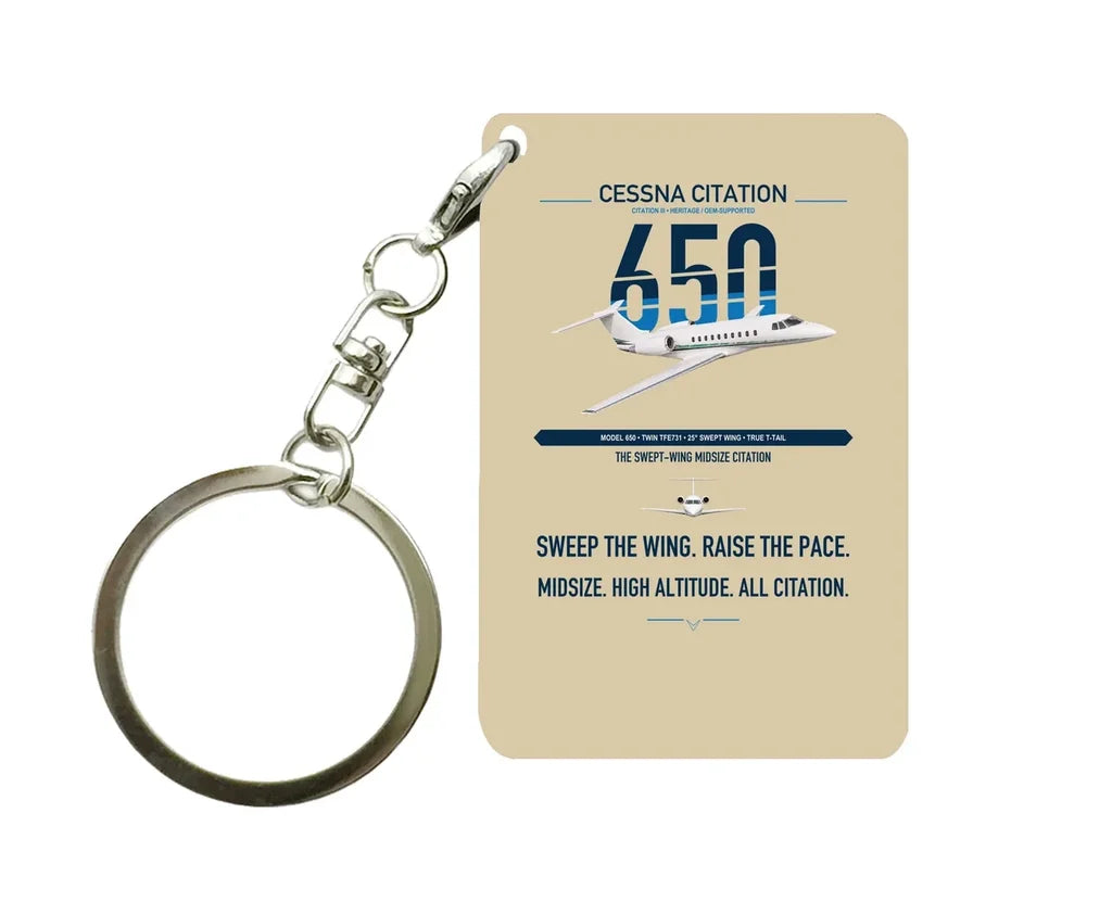 Cessna Citation 650 - Citation III design on beige designed key chain, double-side print