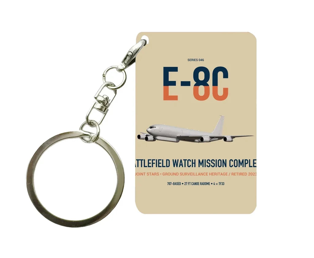 E-8C Joint STARS design on beige designed key chain, double-side print