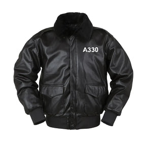 Airbus A330 Flat Text Leather Bomber Jackets